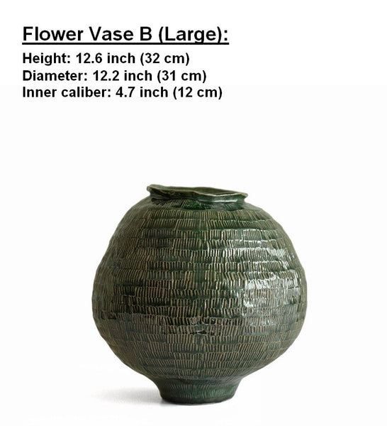 Centerpiece Ceramic Bouquet Vases, Green Porcelain Vases for Modern Home Decor, Large Contemporary Vases on Dining Table, Handmade Modern Flower Vase-LargePaintingArt.com