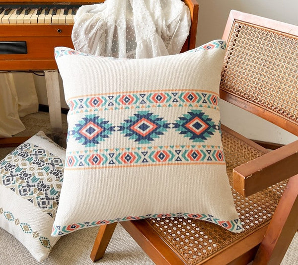 Oriental Square Pillows for Couch, Geometric Modern Pillow Covers, Decorative Throw Pillows for Dining Room, Bohemian Decorative Sofa Pillows-LargePaintingArt.com