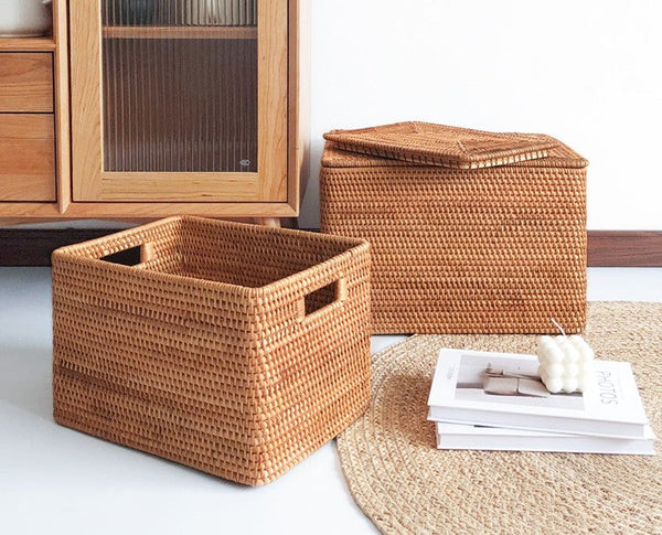 Storage Basket for Shelves, Woven Storage Basket for Toys, Rattan Storage Basket for Clothes, Large Rectangular Storage Basket, Storage Baskets for Bedroom-LargePaintingArt.com