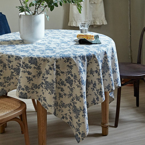 Vintage Rectangle Tablecloth for Dining Room Table, French Flower Pattern Tablecloth for Round Table, Rustic Farmhouse Table Cover for Kitchen-LargePaintingArt.com