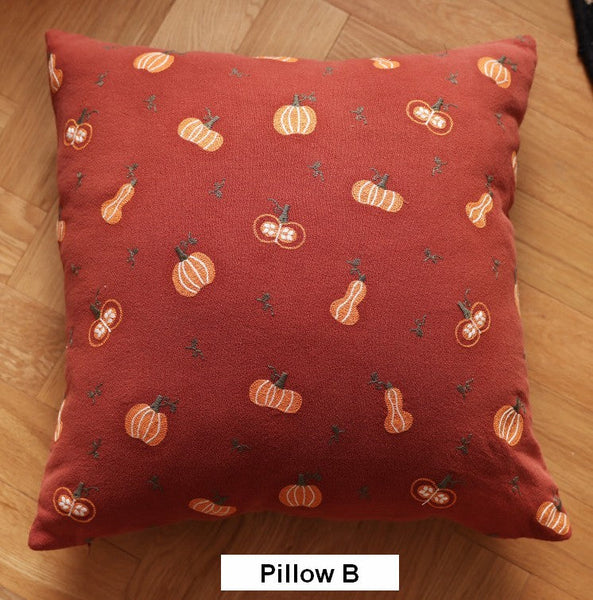 Decorative Pillows for Couch, Farmhouse Sofa Decorative Pillows, Wheat Stalk Pumpkin Decorative Throw Pillows, Embroider Cotton Pillow Covers-LargePaintingArt.com