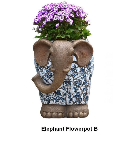 Unique Garden Flowerpot, Large Elephant Flowerpot, Resin Statue for Garden, Modern Animal Statue for Garden Ornaments, Villa Outdoor Decor Gardening Ideas-LargePaintingArt.com