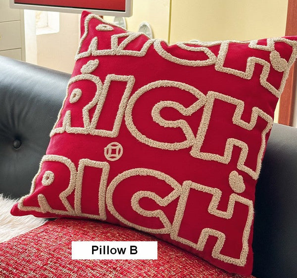 Modern Decorative Pillows for Interior Design, Contemporary Modern Sofa Pillow Covers, Red Square Modern Throw Pillows for Couch-LargePaintingArt.com