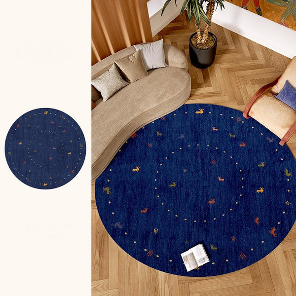 Blue Circular Modern Rugs for Bathroom, Geometric Modern Rug Ideas for Living Room, Modern Rugs for Children's Room, Abstract Contemporary Round Rugs for Dining Room-LargePaintingArt.com