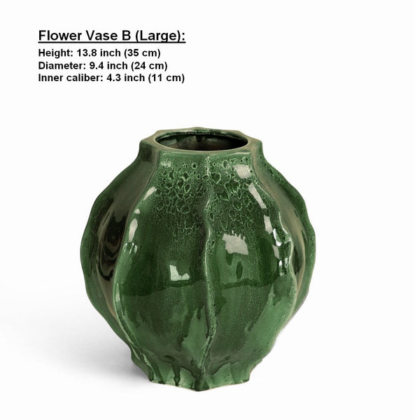 Large Contemporary Vases on Dining Table, Handmade Modern Flower Vase, Centerpiece Ceramic Bouquet Vases, Green Porcelain Vases for Modern Home Decor-LargePaintingArt.com