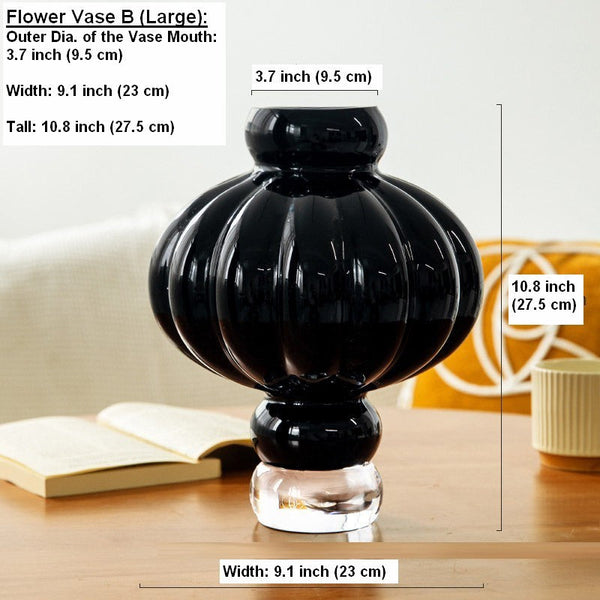 Black Glaze Vase, Contemporary Vases for Modern Home Decor, Black Glass Bud Vases, Handmade Liuli Vases, Centerpiece Vases on Table-LargePaintingArt.com