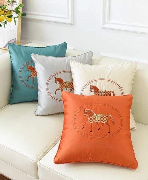 Modern Decorative Throw Pillows, Horse Decorative Throw Pillows for Couch, Embroider Horse Pillow Covers, Modern Sofa Decorative Pillows-LargePaintingArt.com