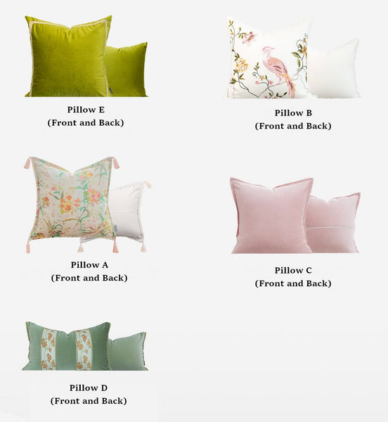 Embroidered Floral Bird Pattern Pillow Covers, Living Room Decorative Pillows, Modern Decorative Cushions, Decorative Pillows for Bed, Decorative Pillow Arrangement Ideas for Interior Design-LargePaintingArt.com