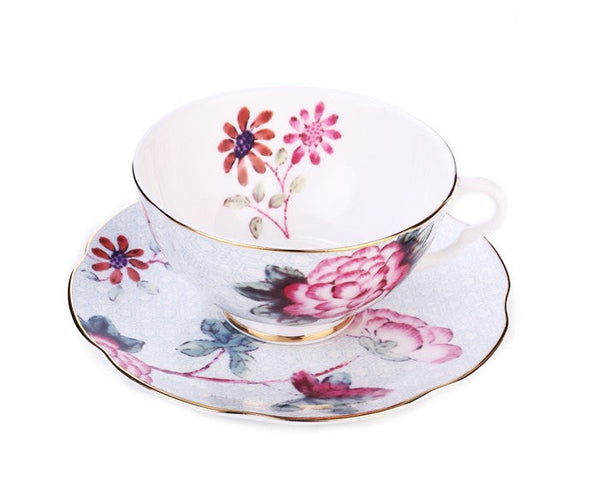 Unique Porcelain Cup and Saucer, Beautiful British Flower Tea Cups, Elegant Ceramic Coffee Cups, Creative Porcelain Tea Cup Set-LargePaintingArt.com