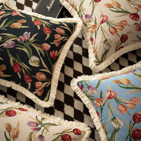 Large Flower Decorative Pillows for Bedroom, Decorative Sofa Pillows for Couch, Tulip Flower Pillow Covers, Farmhouse Decorative Pillows-LargePaintingArt.com