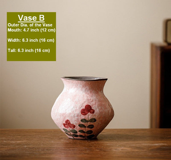 Handmade Water Holding Flower Vases, Rustic Pottery Flower Vases, Small Flower Vases on Table, Pink Bud Vases-LargePaintingArt.com