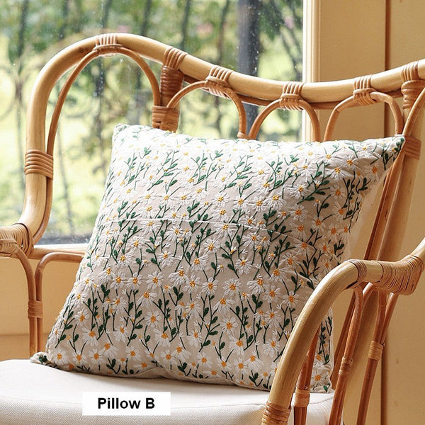 Farmhouse Decorative Pillows for Sofa, Embroider Flower Cotton Pillow Covers, Spring Flower Decorative Pillows for Bedroom, Decorative Pillows for Couch-LargePaintingArt.com