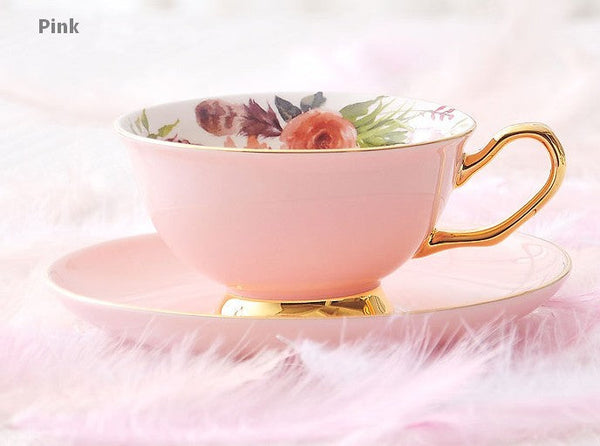 Royal Bone China Porcelain Tea Cup Set, Elegant Flower Pattern Ceramic Coffee Cups, Beautiful British Tea Cups, Unique Afternoon Tea Cups and Saucers in Gift Box-LargePaintingArt.com