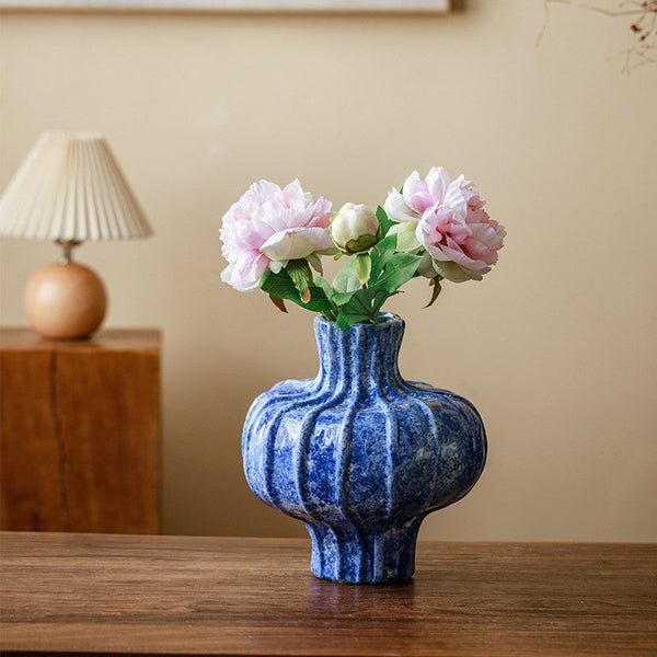 Handmade Water Holding Flower Vases, Centerpiece on Dining Table, Blue Ceramic Bud Vases, Tall Flower Vases on Table, Modern Pottery Flower Vases-LargePaintingArt.com