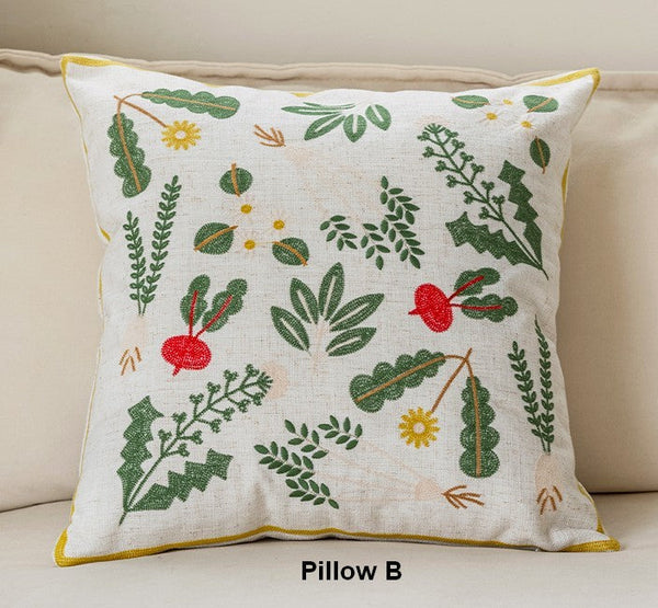 Decorative Pillows for Couch, Spring Flower Decorative Throw Pillows, Farmhouse Sofa Decorative Pillows, Embroider Flower Cotton Pillow Covers-LargePaintingArt.com