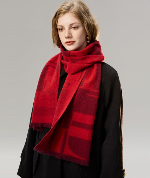 Modern Wool Scarf for Women, Casual Scarf for Women, Fashion Designer Scarf, Cold Weather Scarf, Red Winter Scarf, Soft Cashmere Scarf for Women-LargePaintingArt.com