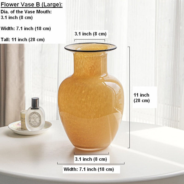 Handmade Liuli Vases, Color Glaze Vase, Contemporary Vases for Modern Home Decor, Yellow Glass Bud Vases, Centerpiece Vases on Table-LargePaintingArt.com