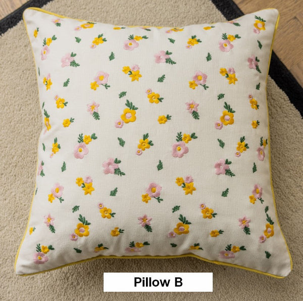 Embroider Flower Cotton Pillow Covers, Spring Flower Decorative Pillows for Dining Room, Decorative Pillows for Sofa, Farmhouse Decorative Pillows for Couch-LargePaintingArt.com