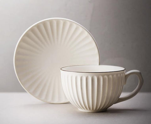 White Pottery Coffee Cups, Cappuccino Coffee Mug, Latte Coffee Cup, Pink Tea Cup, Ceramic Coffee Cup, Coffee Cup and Saucer Set-LargePaintingArt.com