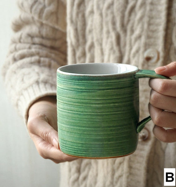 Blue Green Black Ceramic Coffee Mugs, Creative Handmade Coffee Mugs, Large Modern Handmade Pottery Coffee Cup, Large Capacity Coffee Mugs-LargePaintingArt.com