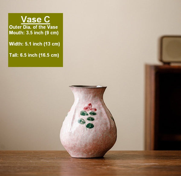 Handmade Water Holding Flower Vases, Rustic Pottery Flower Vases, Small Flower Vases on Table, Pink Bud Vases-LargePaintingArt.com