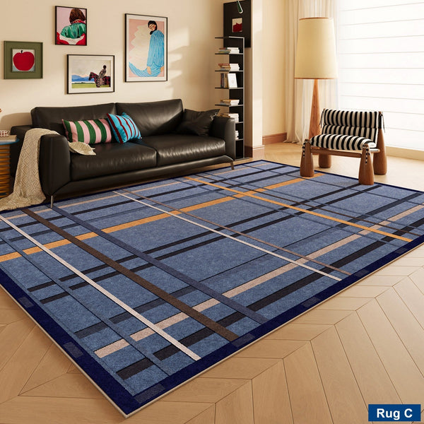 Mid Century Modern Rugs, Bedroom Modern Floor Carpet, Blue Modern Rug Designs, Contemporary Modern Rugs for Dining Room, Living Room Rug Ideas-LargePaintingArt.com