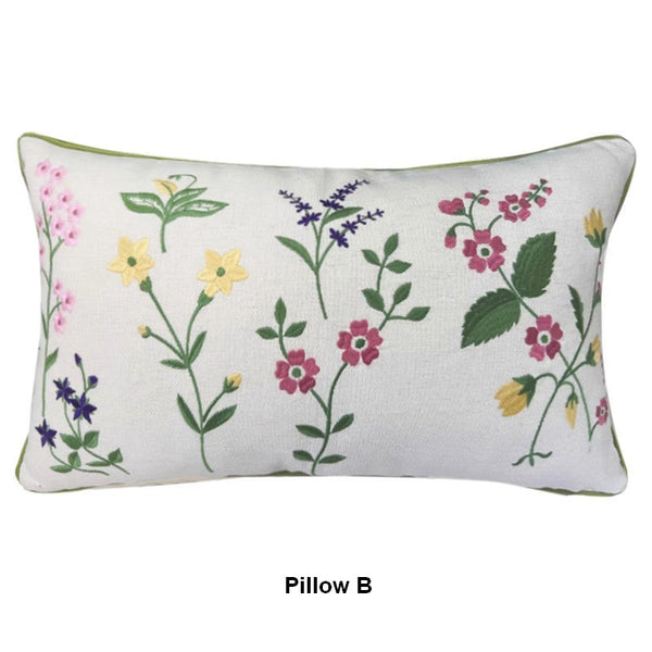 Farmhouse Sofa Decorative Pillows, Embroider Flower Cotton Pillow Covers, Spring Flower Decorative Throw Pillows, Flower Decorative Throw Pillows for Couch-LargePaintingArt.com