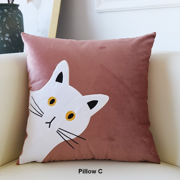 Modern Sofa Decorative Pillows, Lovely Cat Pillow Covers for Kid's Room, Cat Decorative Throw Pillows for Couch, Modern Decorative Throw Pillows-LargePaintingArt.com