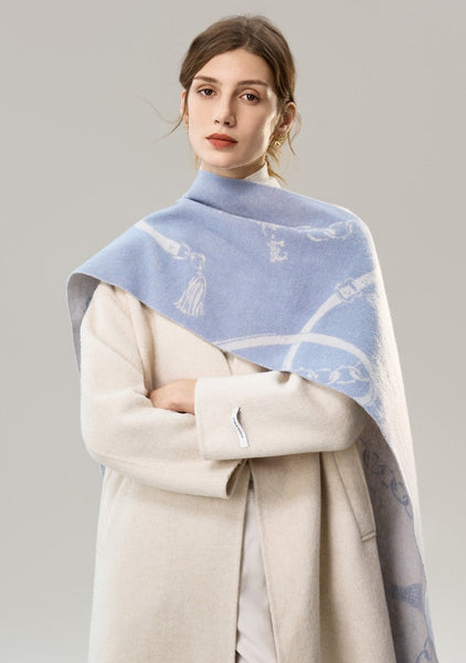 Elegant Designer Scarf, Holiday Women Scarf, Christmas Gifts for Her, Modern Wool Scarf, Warm Winter Scarf, Cold Weather Scarf, Blue Fashion Scarf, Soft Cashmere Scarf for Girls-LargePaintingArt.com