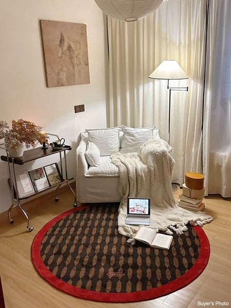 Geometric Modern Rugs for Living Room, Mid Century Circular Rugs for Bedroom, Abstract Contemporary Round Rugs under Chairs, Modern Rugs for Dining Room-LargePaintingArt.com