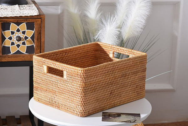 Rectangular Storage Basket, Woven Storage Baskets, Rattan Storage Basket for Clothes, Storage Baskets for Bathroom, Kitchen Storage Basket-LargePaintingArt.com