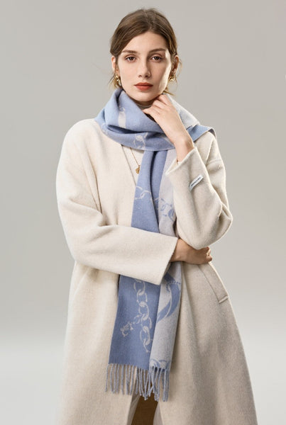 Elegant Designer Scarf, Holiday Women Scarf, Christmas Gifts for Her, Modern Wool Scarf, Warm Winter Scarf, Cold Weather Scarf, Blue Fashion Scarf, Soft Cashmere Scarf for Girls-LargePaintingArt.com