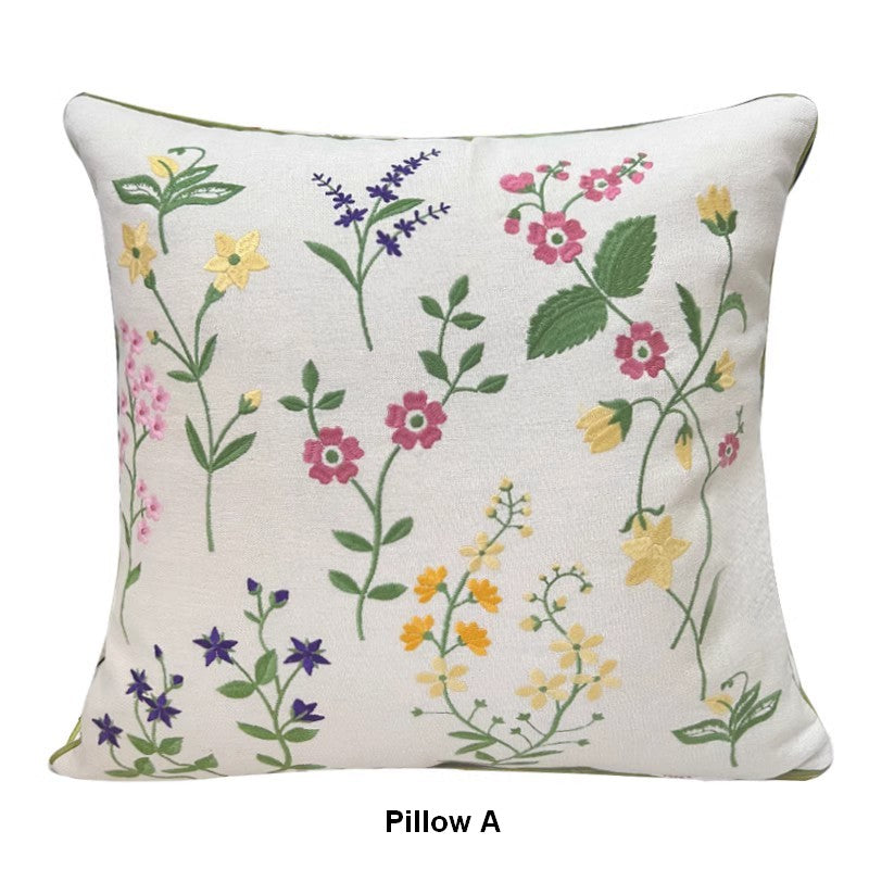 Farmhouse Sofa Decorative Pillows, Embroider Flower Cotton Pillow Covers, Spring Flower Decorative Throw Pillows, Flower Decorative Throw Pillows for Couch-LargePaintingArt.com