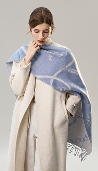 Elegant Designer Scarf, Holiday Women Scarf, Christmas Gifts for Her, Modern Wool Scarf, Warm Winter Scarf, Cold Weather Scarf, Blue Fashion Scarf, Soft Cashmere Scarf for Girls-LargePaintingArt.com