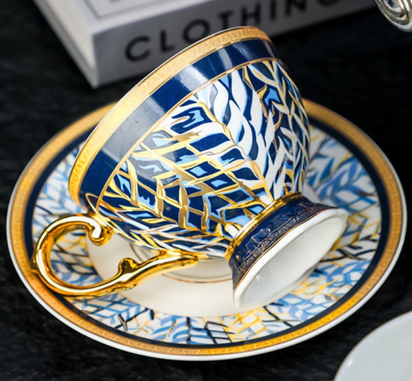 Beautiful British Tea Cup with Saucer, 8 Ounce Elegant Ceramic Coffee Cups, Creative Porcelain Tea Cup Saucer Set of 2 Cups, Tea Cup and Saucer in Gift Box as Birthday Gift-LargePaintingArt.com
