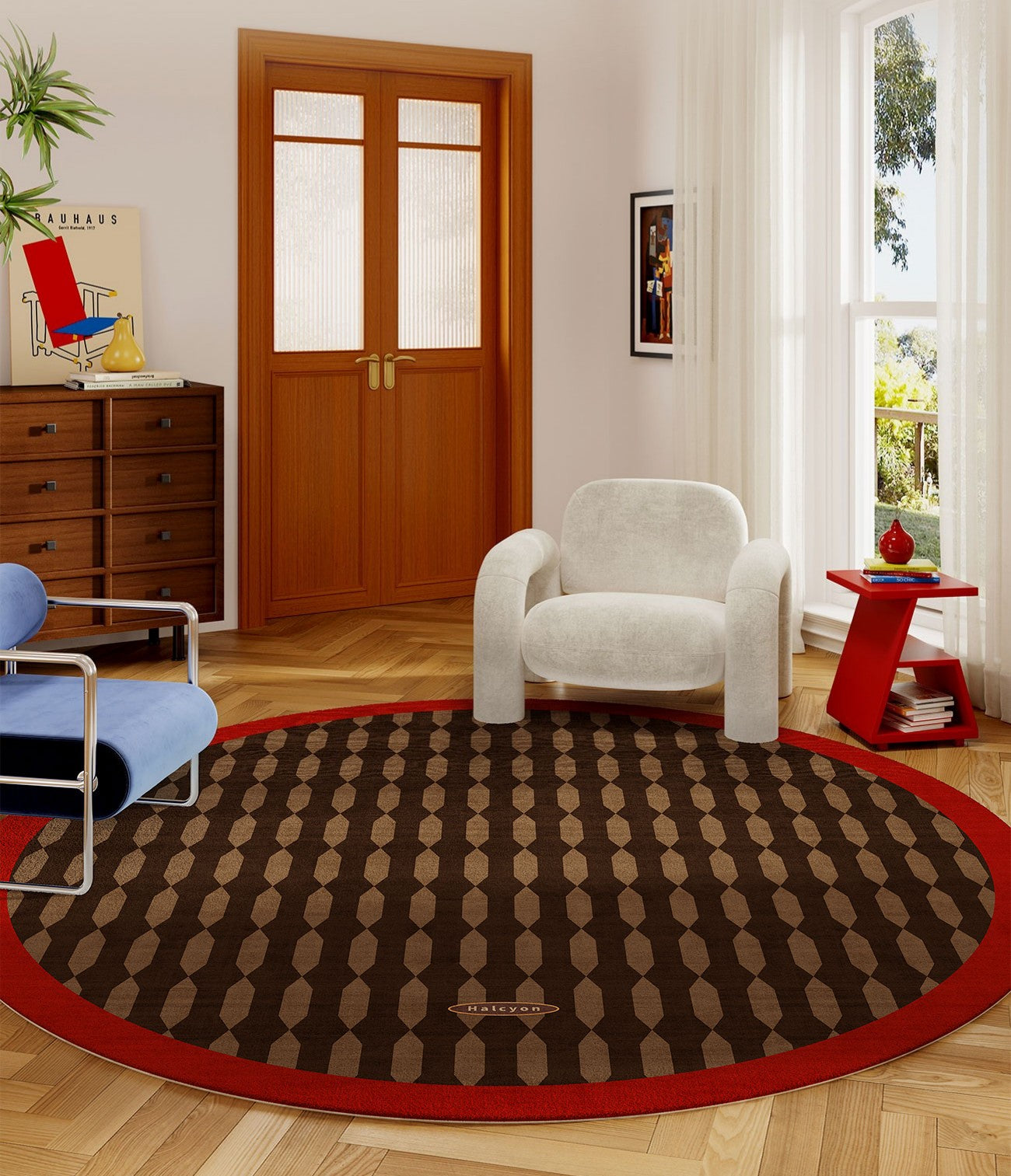 Geometric Modern Rugs for Living Room, Mid Century Circular Rugs for Bedroom, Abstract Contemporary Round Rugs under Chairs, Modern Rugs for Dining Room-LargePaintingArt.com