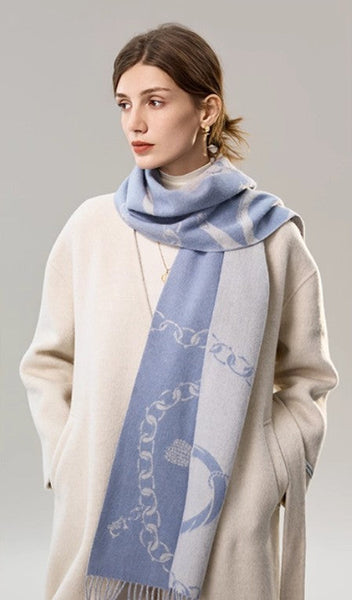 Elegant Designer Scarf, Holiday Women Scarf, Christmas Gifts for Her, Modern Wool Scarf, Warm Winter Scarf, Cold Weather Scarf, Blue Fashion Scarf, Soft Cashmere Scarf for Girls-LargePaintingArt.com
