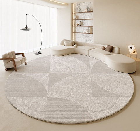 Circular Modern Rugs for Living Room, Grey Round Rugs for Bedroom, Round Carpets under Coffee Table, Contemporary Round Rugs for Dining Room-LargePaintingArt.com