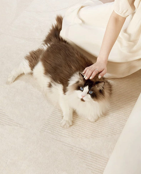 Contemporary Modern Rugs for Bedroom, Abstract Geometric Round Rugs under Sofa, Cream Color Rugs under Coffee Table, Dining Room Modern Rugs-LargePaintingArt.com