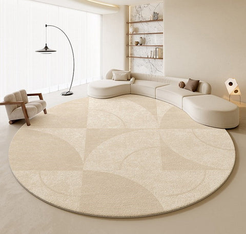 Contemporary Modern Rugs for Bedroom, Abstract Geometric Round Rugs under Sofa, Cream Color Rugs under Coffee Table, Dining Room Modern Rugs-LargePaintingArt.com