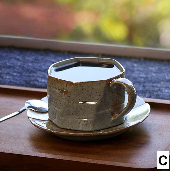 Unique Tea Cup and Saucer, 8 oz Modern Handmade Pottery Coffee Cup, Creative Ceramic Coffee Cup with Saucer, Tea Cup Set for Traditional Afternoon Tea-LargePaintingArt.com