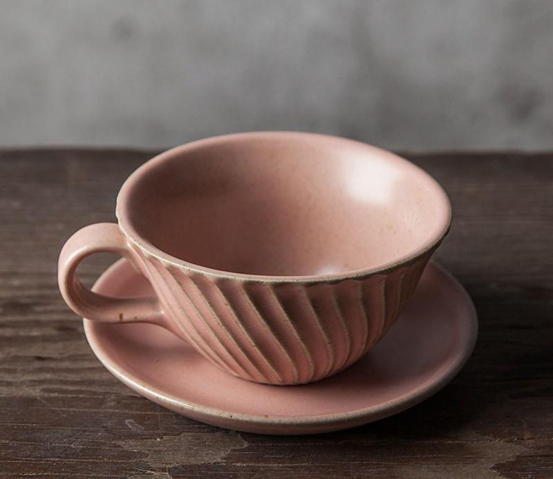 Simple Pink Pottery Coffee Cups, Breakfast Milk Cup, Latte Coffee Cup, Ceramic Coffee Cup, Cappuccino Coffee Mug, Coffee Cup and Saucer Set-LargePaintingArt.com