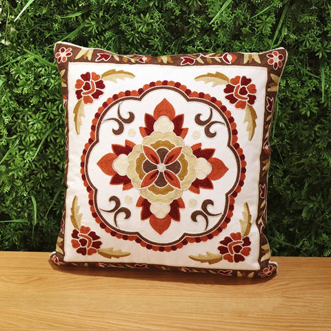 Cotton Flower Decorative Pillows, Sofa Decorative Pillows, Embroider Flower Cotton Pillow Covers, Farmhouse Decorative Throw Pillows for Couch-LargePaintingArt.com