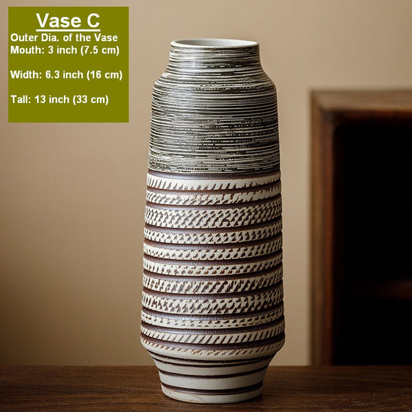 Centerpiece on Dining Table, Handmade Pottery Flower Vases Urn, Modern Bouquet Flower Vases, Water Holding Flower Vases, Large Flower Vase on Table-LargePaintingArt.com