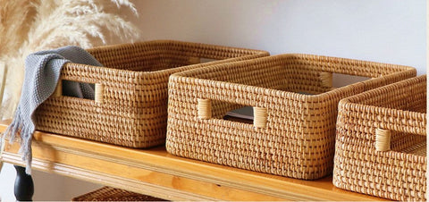 Woven Storage Baskets, Rectangular Storage Baskets, Rattan Storage Basket for Shelves, Kitchen Storage Baskets, Storage Baskets for Bathroom-LargePaintingArt.com