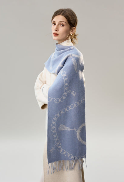 Elegant Designer Scarf, Holiday Women Scarf, Christmas Gifts for Her, Modern Wool Scarf, Warm Winter Scarf, Cold Weather Scarf, Blue Fashion Scarf, Soft Cashmere Scarf for Girls-LargePaintingArt.com