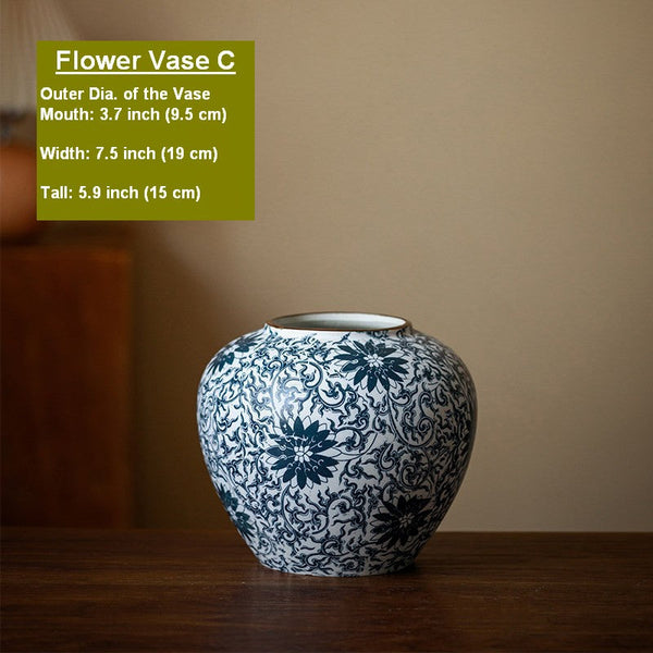 Vintage Bouquet Flower Vases, Centerpiece on Dining Table, Large Blue Flower Vase on Table, Handmade Porcelain Flower Vases Urn, Water Holding Flower Vases-LargePaintingArt.com