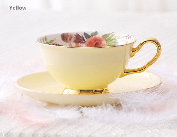 Royal Porcelain Tea Cup Saucer Set, Elegant Flower Pattern Ceramic Coffee Cups, Beautiful British Tea Cups, Unique Traditional Afternoon Tea Cup and Saucer in Gift Box-LargePaintingArt.com