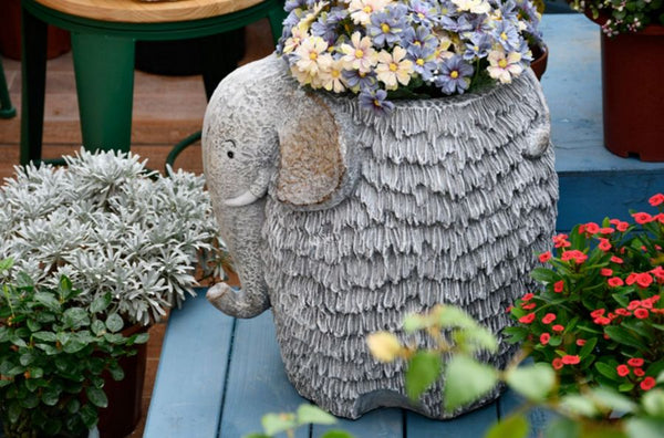 Elephant Flower Pot, Modern Animal Statue for Garden Ornaments, Large Elephant Flowerpot, Resin Statue for Garden, Villa Outdoor Decor Gardening Ideas-LargePaintingArt.com