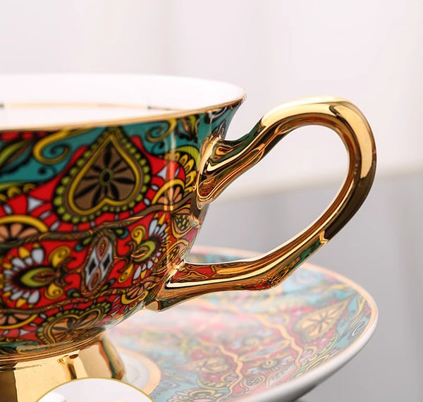 Royal Porcelain Tea Cup Saucer Set, Elegant British Ceramic Coffee Cups, Unique British Tea Cup and Saucer in Gift Box-LargePaintingArt.com